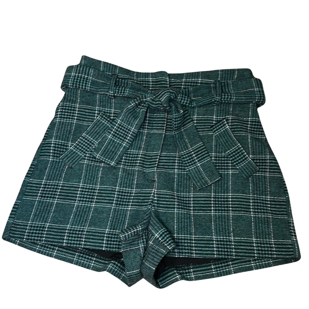 Women’s House of Harlow‎ 1960 Green & Black Plaid Wool Blend High Waisted Shorts